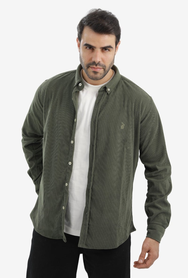 WHITE RABBIT “Slim Fit Olive Cotton Shirt for Men” - Image 1